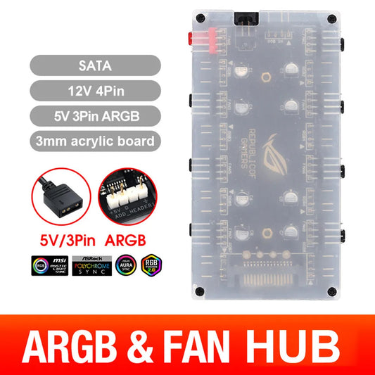 12V/4Pin RGB and Fan HUB 1 to 8 Way Splitter