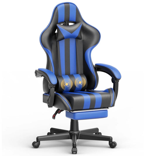 PC Gaming Chair with Lumbar Massage Pillow and Leg Rest